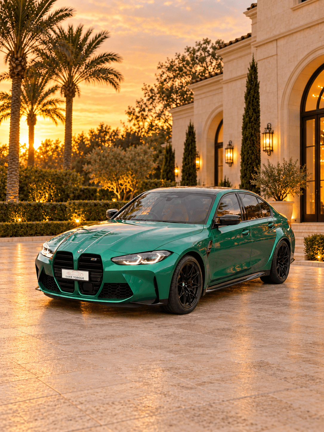 Green BMW M3 Competition G80 — front three-quarter view